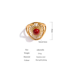 Open Natural Red Stone Ring, 18K Gold Plated | Geometric Statement Ring – Euphoria Jewels Co