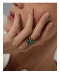 18K Gold Plated Open African Turquoise Ring | Geometric Natural Stone Jewelry – Euphoria Jewels Co
