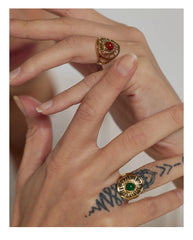 Open Natural Red Stone Ring, 18K Gold Plated | Geometric Statement Ring – Euphoria Jewels Co