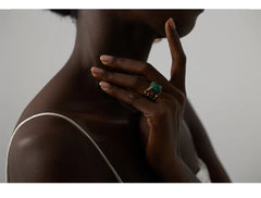 18K Gold Plated Open African Turquoise Ring | Geometric Natural Stone Jewelry – Euphoria Jewels Co