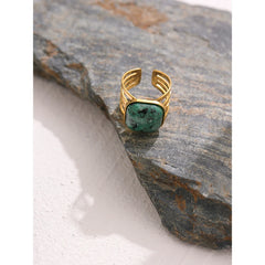 18K Gold Plated Open African Turquoise Ring | Geometric Natural Stone Jewelry – Euphoria Jewels Co