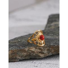 Open Natural Red Stone Ring, 18K Gold Plated | Geometric Statement Ring – Euphoria Jewels Co