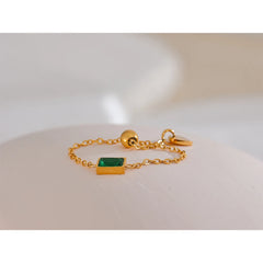 Adjustable Chain Ring with Green Zirconia in 18k Gold Plating | Delicate Elegant Jewelry – Euphoria Jewels Co