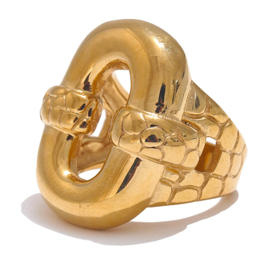 Wide hollow geometric texture ring with 18k gold plating | Bold stainless steel statement ring – Euphoria Jewels Co