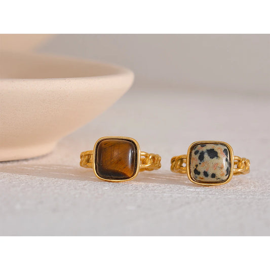 Tiger Ring with Natural Open Stone, 18K Gold Plated | Unique Vintage Design – Euphoria Jewels Co