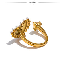 Heart ring with pearl and zirconia, 18k gold plated | Elegant and waterproof open ring – Euphoria Jewels Co