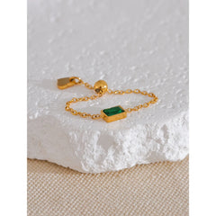 Adjustable Chain Ring with Green Zirconia in 18k Gold Plating | Delicate Elegant Jewelry – Euphoria Jewels Co