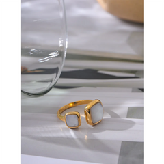 18k Gold Plated Square Shell Ring | Elegant Geometric Stainless Steel Design – Euphoria Jewels Co