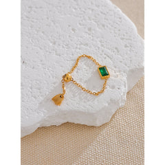 Adjustable Chain Ring with Green Zirconia in 18k Gold Plating | Delicate Elegant Jewelry – Euphoria Jewels Co