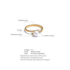 Thin ring with pearl and zirconia in Korean style with platinum and gold plating | Delicate luxury jewelry – Euphoria Jewels Co