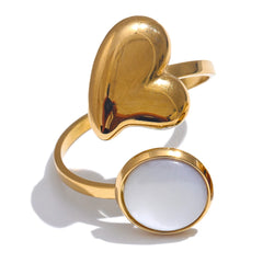 Square Heart Ring with Natural Shell, Adjustable, 18K Gold Plated | Chic and Elegant Jewelry – Euphoria Jewels Co