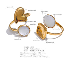 Square Heart Ring with Natural Shell, Adjustable, 18K Gold Plated | Chic and Elegant Jewelry – Euphoria Jewels Co
