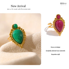 18K Gold Plated Vintage Geometric Agate Stone Ring | Luxury Open Stainless Steel Ring – Euphoria Jewels Co