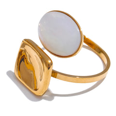 Square Heart Ring with Natural Shell, Adjustable, 18K Gold Plated | Chic and Elegant Jewelry – Euphoria Jewels Co