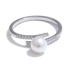 Thin ring with pearl and zirconia in Korean style with platinum and gold plating | Delicate luxury jewelry – Euphoria Jewels Co