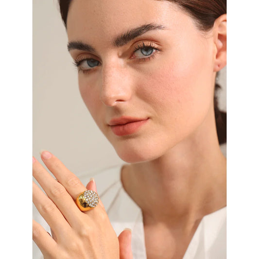 Sparkling Zirconia Ring with 18k Gold Plating | Elegant Geometric Stainless Steel Ring – Euphoria Jewels Co
