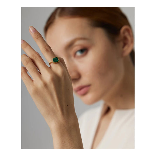 Vintage Natural Stone Open Ring with Gold Plating | Luxury Geometric Stainless Steel Design – Euphoria Jewels Co