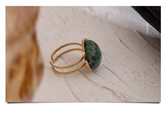 Open Natural Green Stone Ring, 18K Gold Plated | Elegant Statement Ring – Euphoria Jewels Co