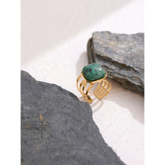 18K Gold Plated Open African Turquoise Ring | Geometric Natural Stone Jewelry – Euphoria Jewels Co