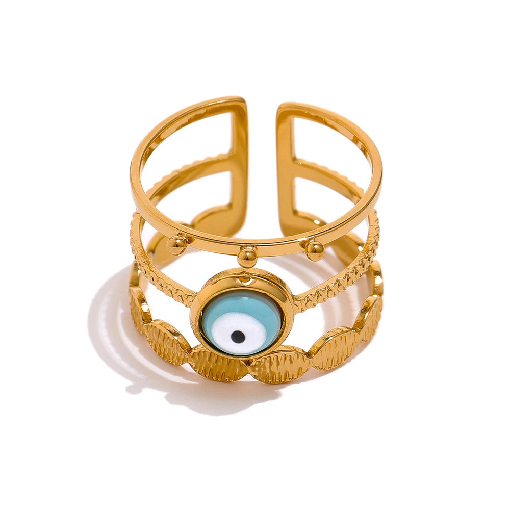 18K Gold Plated Adjustable Turkish Evil Eye Bead Ring | Fashionable Protection Jewelry – Euphoria Jewels Co