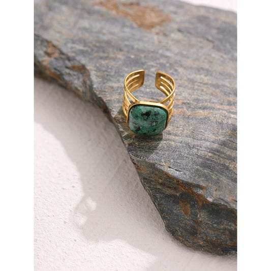 18K Gold Plated Open African Turquoise Ring | Geometric Natural Stone Jewelry – Euphoria Jewels Co