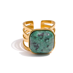 18K Gold Plated Open African Turquoise Ring | Geometric Natural Stone Jewelry – Euphoria Jewels Co