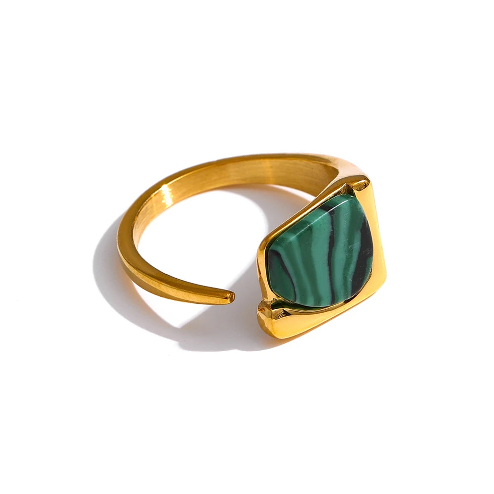 Vintage Natural Stone Open Ring with Gold Plating | Luxury Geometric Stainless Steel Design – Euphoria Jewels Co
