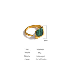 Vintage Natural Stone Open Ring with Gold Plating | Luxury Geometric Stainless Steel Design – Euphoria Jewels Co