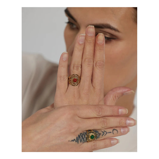 Open Natural Red Stone Ring, 18K Gold Plated | Geometric Statement Ring – Euphoria Jewels Co