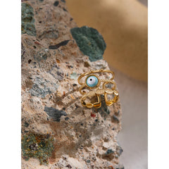 18K Gold Plated Adjustable Turkish Evil Eye Bead Ring | Fashionable Protection Jewelry – Euphoria Jewels Co