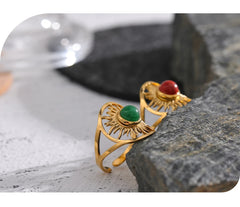 Open Natural Red Stone Ring, 18K Gold Plated | Geometric Statement Ring – Euphoria Jewels Co