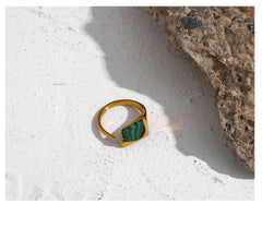 Vintage Natural Stone Open Ring with Gold Plating | Luxury Geometric Stainless Steel Design – Euphoria Jewels Co