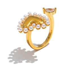 Heart ring with pearl and zirconia, 18k gold plated | Elegant and waterproof open ring – Euphoria Jewels Co