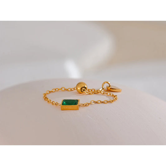 Adjustable Chain Ring with Green Zirconia in 18k Gold Plating | Delicate Elegant Jewelry – Euphoria Jewels Co