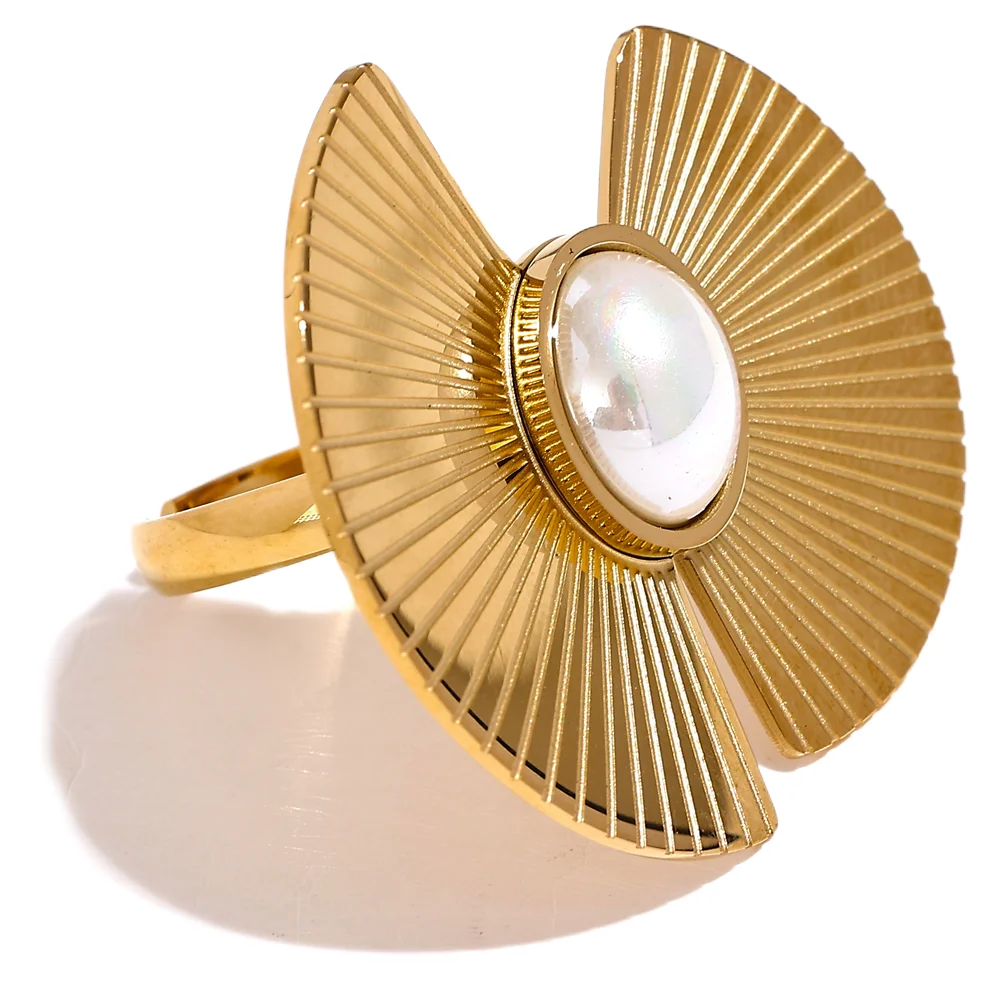 Platinum Plated Fan Flower Ring with Decorative Pearl | Unique Fashion Jewelry – Euphoria Jewels Co