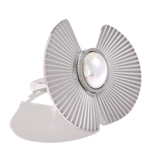 Platinum Plated Fan Flower Ring with Decorative Pearl | Unique Fashion Jewelry – Euphoria Jewels Co