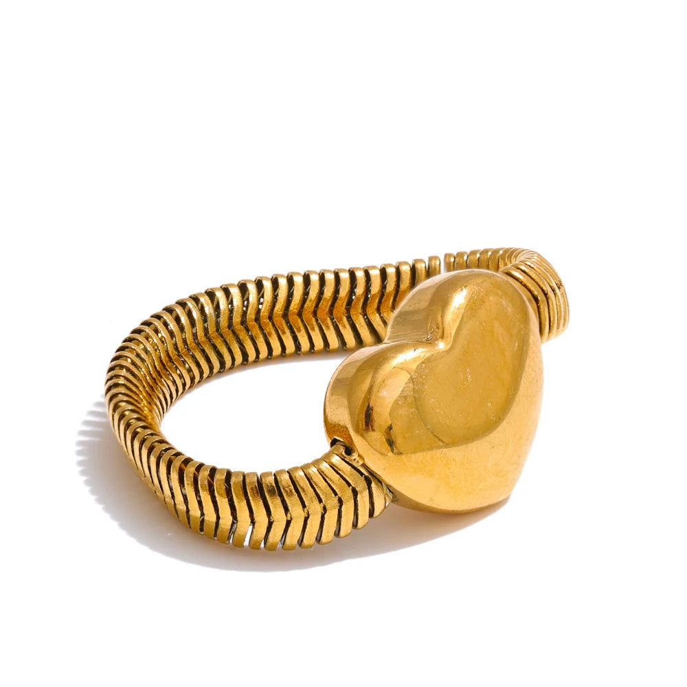 18K Gold Plated Heart Ring with Snake Chain | Fashionable Stainless Steel Statement Ring – Euphoria Jewels Co