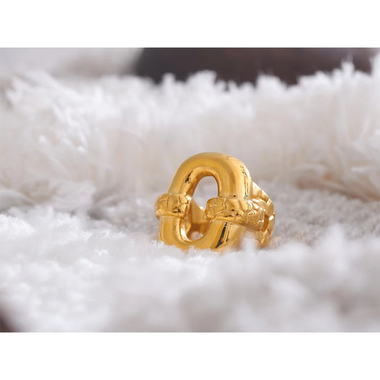 Wide hollow geometric texture ring with 18k gold plating | Bold stainless steel statement ring – Euphoria Jewels Co