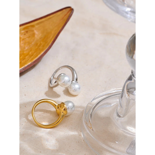 Open adjustable geometric pearl ring gold plated | Elegant stainless steel jewelry – Euphoria Jewels Co