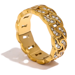 Hollow Chain Ring with Zirconia, 18K Gold Plated | Elegant Round Design in Stainless Steel – Euphoria Jewels Co