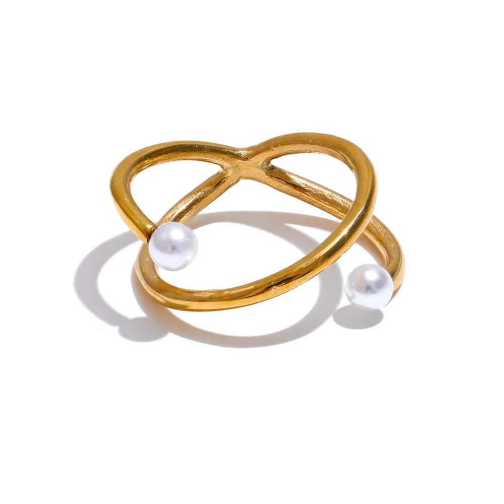 18K Gold Plated Minimalist Geometric Pearl Ring | Elegant Everyday Stainless Steel Jewelry – Euphoria Jewels Co