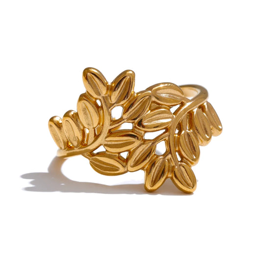 18K Gold Plated Open Leaf Ring | Natural and Geometric Design Stainless Steel – Euphoria Jewels Co