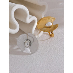 Platinum Plated Fan Flower Ring with Decorative Pearl | Unique Fashion Jewelry – Euphoria Jewels Co