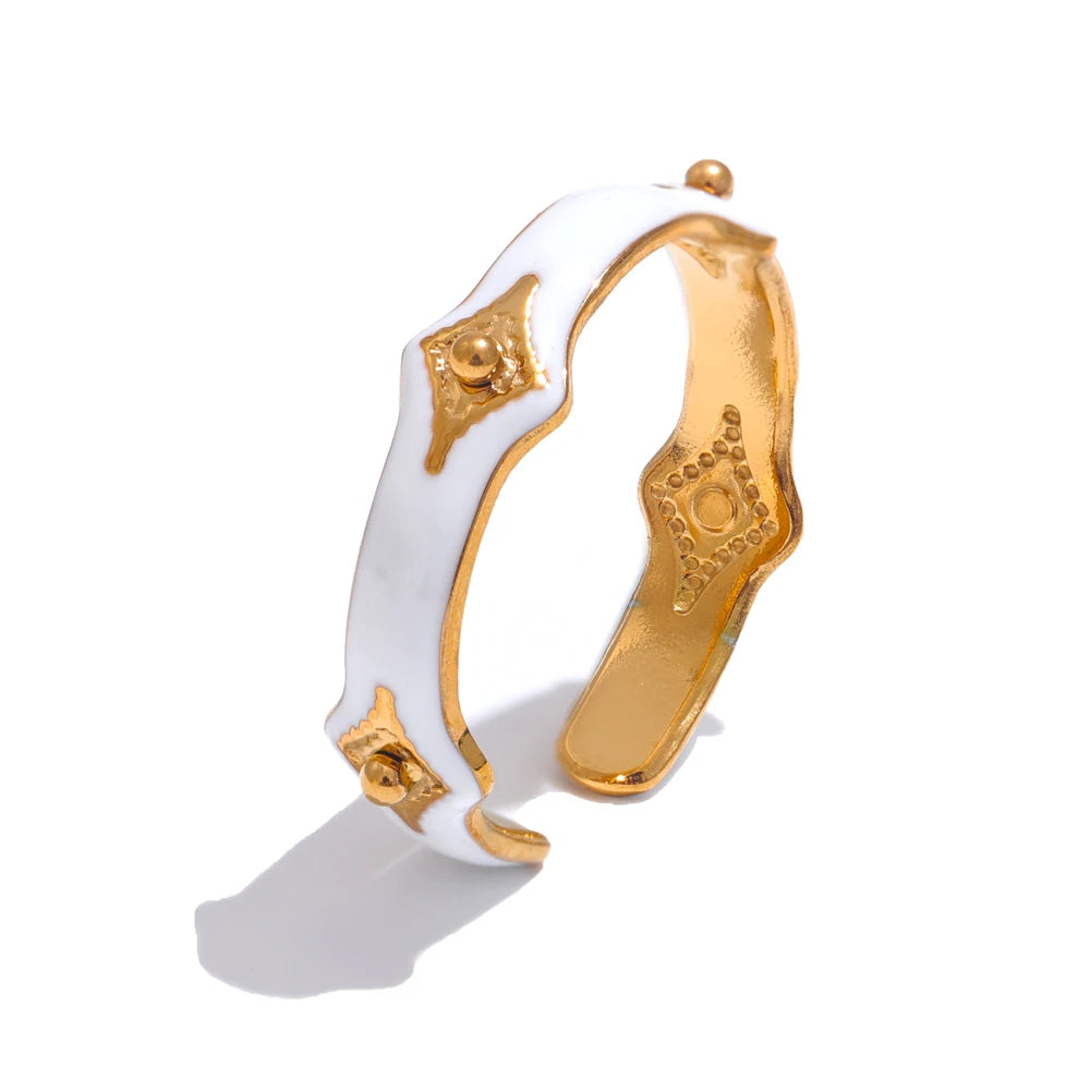 18K Gold Plated White Enamel Open Star Ring | Chic Adjustable Stainless Steel Ring – Euphoria Jewels Co