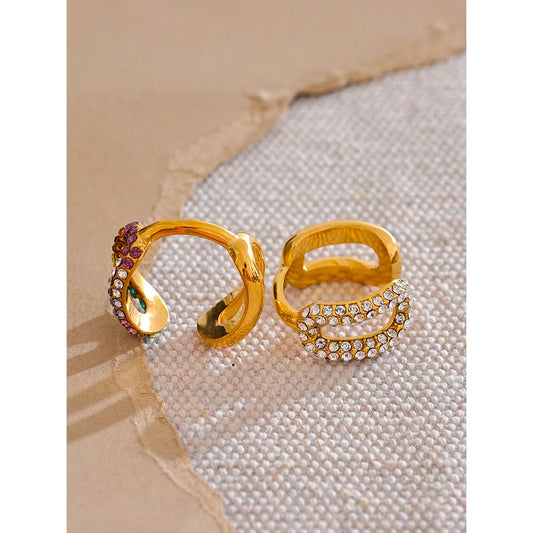 Open Colorful Zirconia Ring, 18K Gold Plated | Luxurious Geometric Design, Stainless Steel – Euphoria Jewels Co
