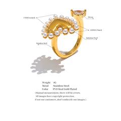 Heart ring with pearl and zirconia, 18k gold plated | Elegant and waterproof open ring – Euphoria Jewels Co