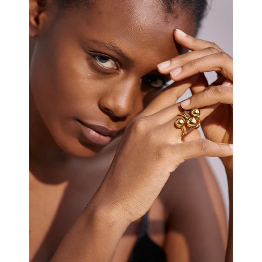 Large Multi-Layer Beaded Ring, 18K Gold Plated | Unique Geometric Stainless Steel Design – Euphoria Jewels Co