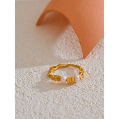 Elastic 18K Gold Plated Freshwater Pearl Ring | Elegant Adjustable Ring – Euphoria Jewels Co