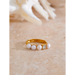 Freshwater Pearl Ring with Zircon Stones, 18K Gold Plated | Elegant and Water-Resistant Jewelry – Euphoria Jewels Co