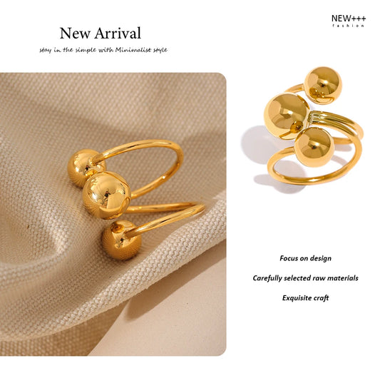Large Multi-Layer Beaded Ring, 18K Gold Plated | Unique Geometric Stainless Steel Design – Euphoria Jewels Co